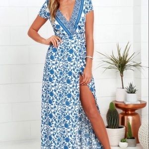 Lulu’s blue floral wrap maxi dress